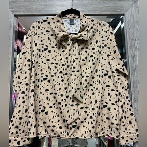 Animal print bow tie blouse